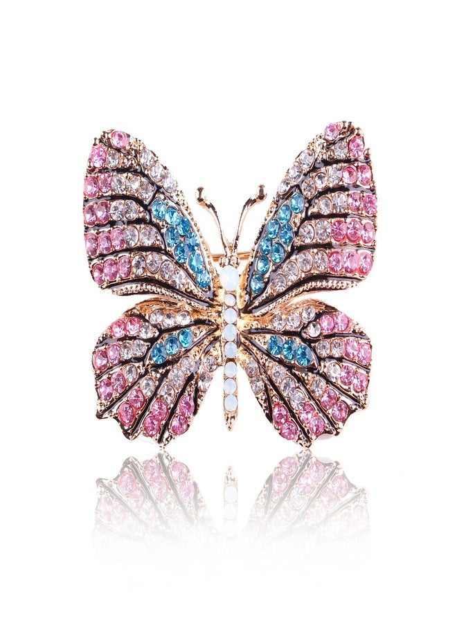 FORUBUS Delicate Butterfly Rhinestone Brooch Pin - Glittering Crystal Butterfly Brooch Pin for Women and Girls-pink - Image 1